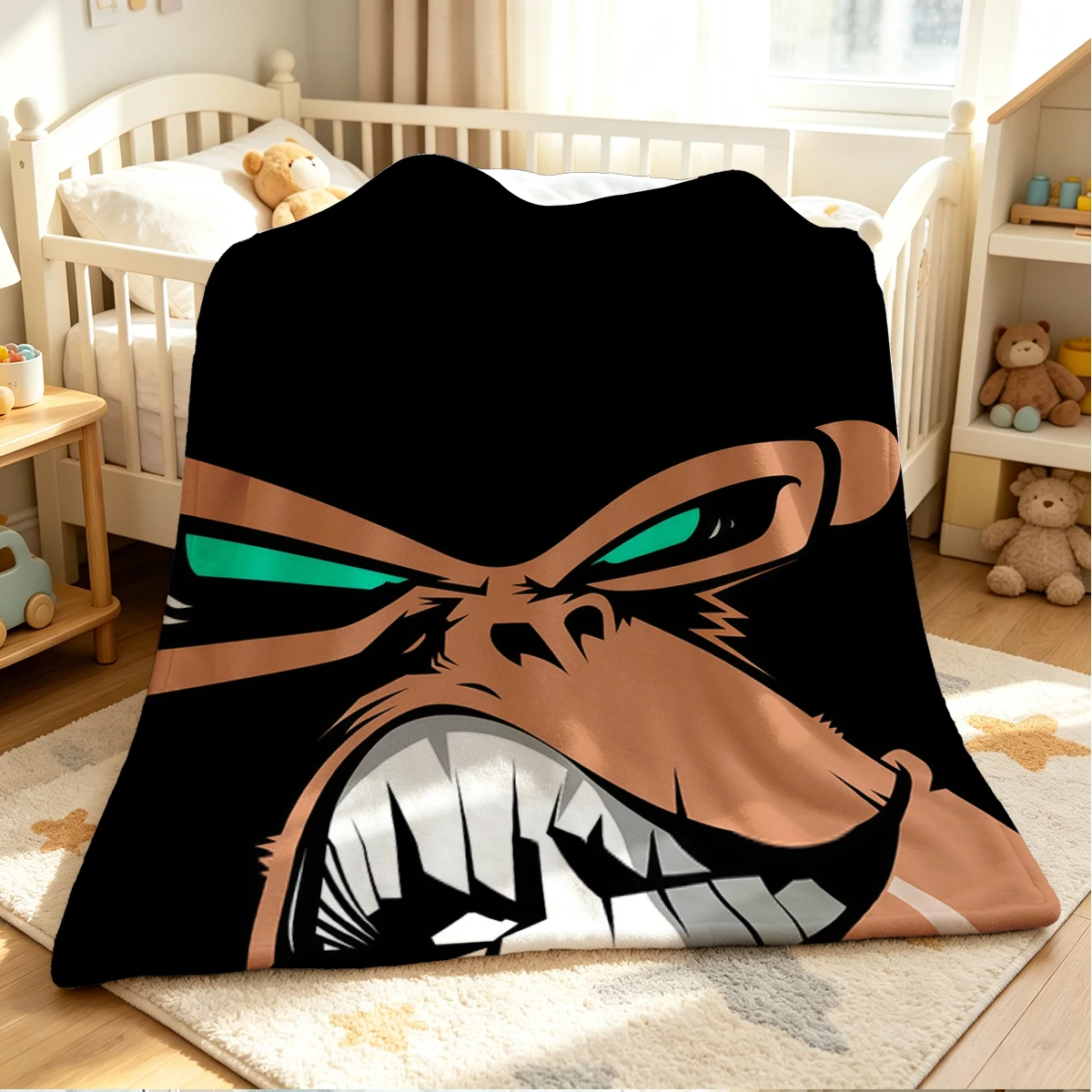Furious Ape Flannel Blanket Warm Soft Halloween Christmas Couch Warm Cozy Decorative Decor Gift for All Season