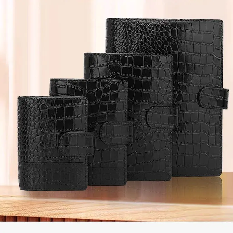 Genuine Leather Black Color Genuine Cowhid  Color Genuine Cowhide Planner Rings Notebook Cover Diary Agenda Organizer Journey