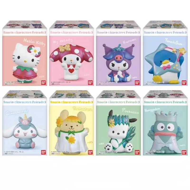 ของแท้ชุดตัวละคร Sanrio เพื่อน V3 กล่องตาบอด Hangyodon Hello Kitty My Melody ตกแต่งตาราง Figurine ของขวัญของเล่นอินเทรนด์