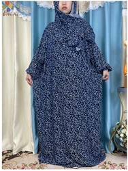 2024 New Muslim Cotton Abaya For Women Ramadan Prayer Dubai Turkey Middle East Femme Robe Floral Loose African Dress Scarfs Join