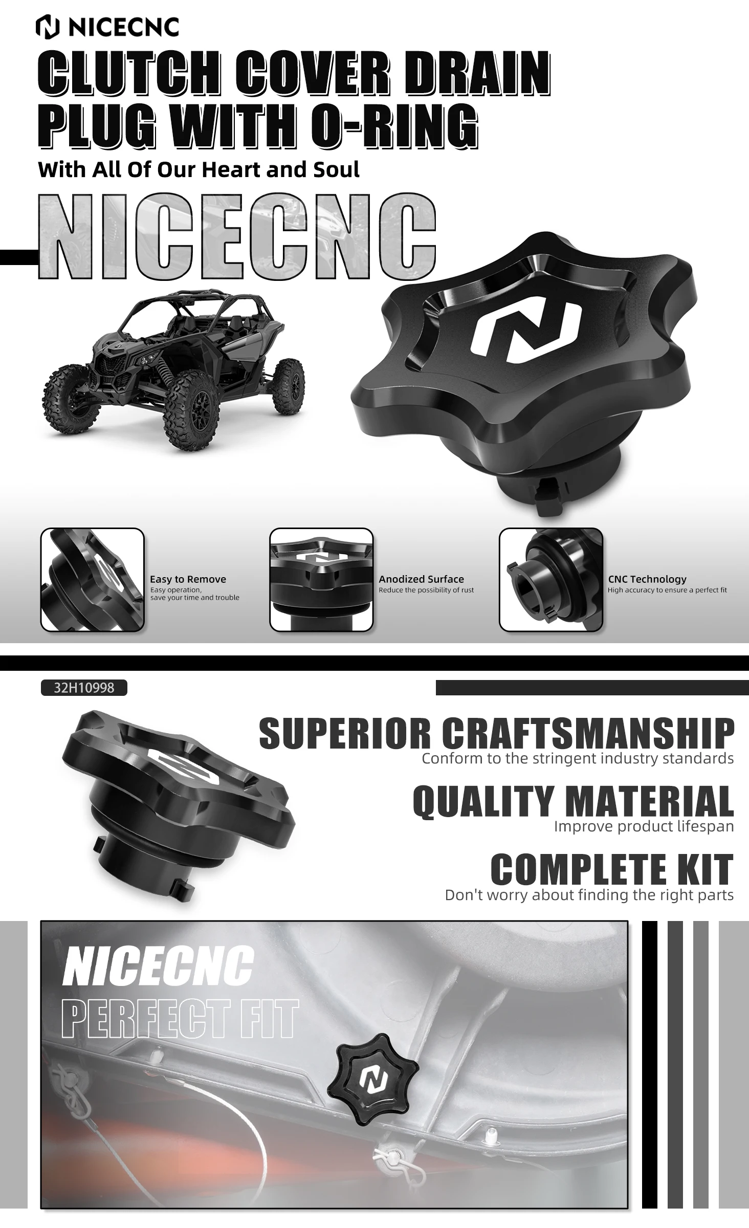 NICECNC Für Can Am Maverick X3 2017-2023 Kupplungsdeckel Daumenschraube Ablassschraube Für Sport Outlander Defender Commander – Detail 1