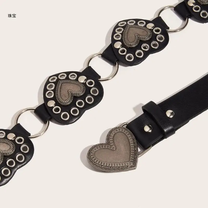 X5QE Heart Waist Belt Chain with Grommet Party Costume Sexy Metallic Jewelry for Jeans Body Jewelry for Women Hot Girls