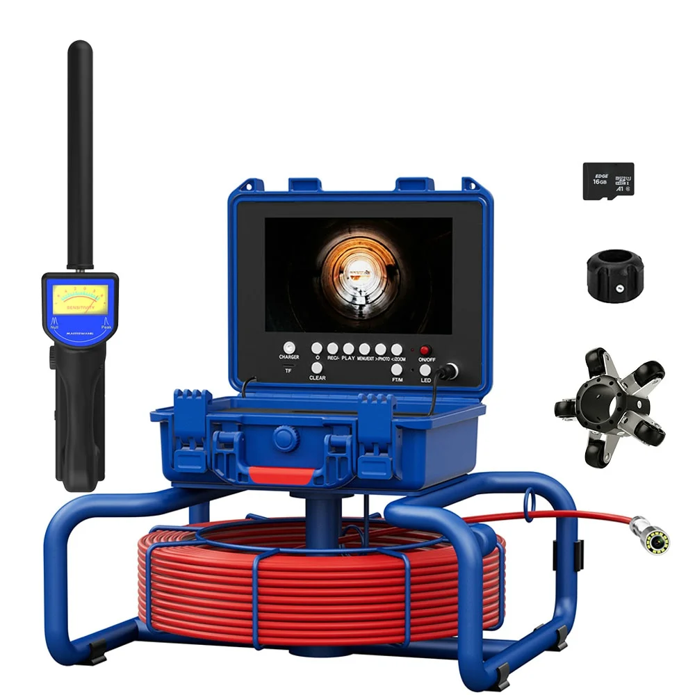 MS7mm Cable Sewer Pipe Inspection Camera  with Meter Counter and Self-Leveling 512HZ Locator  9 Inch 100M Video Endoscope  Camer