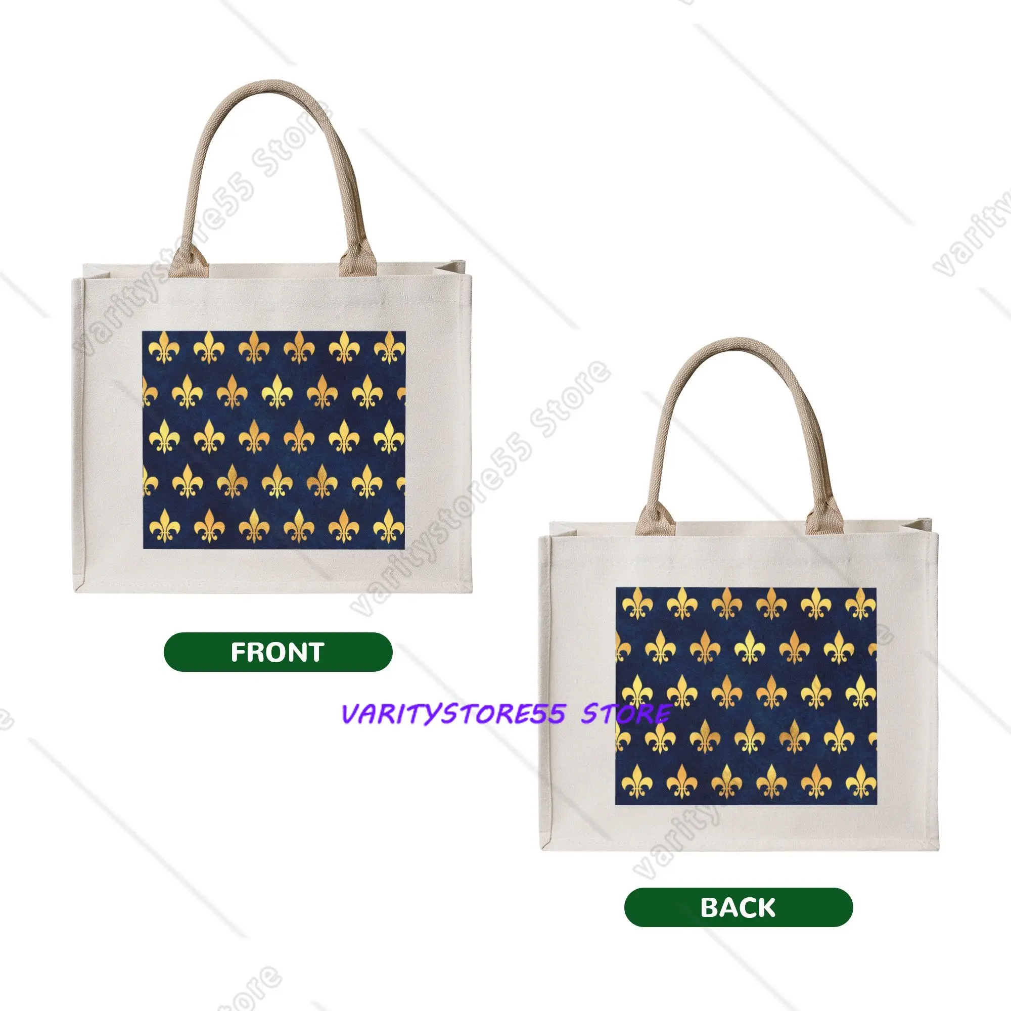 Recycling Royal Gold Blue Grunge Fleur De Lis Shopping Bag Women Tote Bag Portable Lily Flower Grocery Shopper Bags