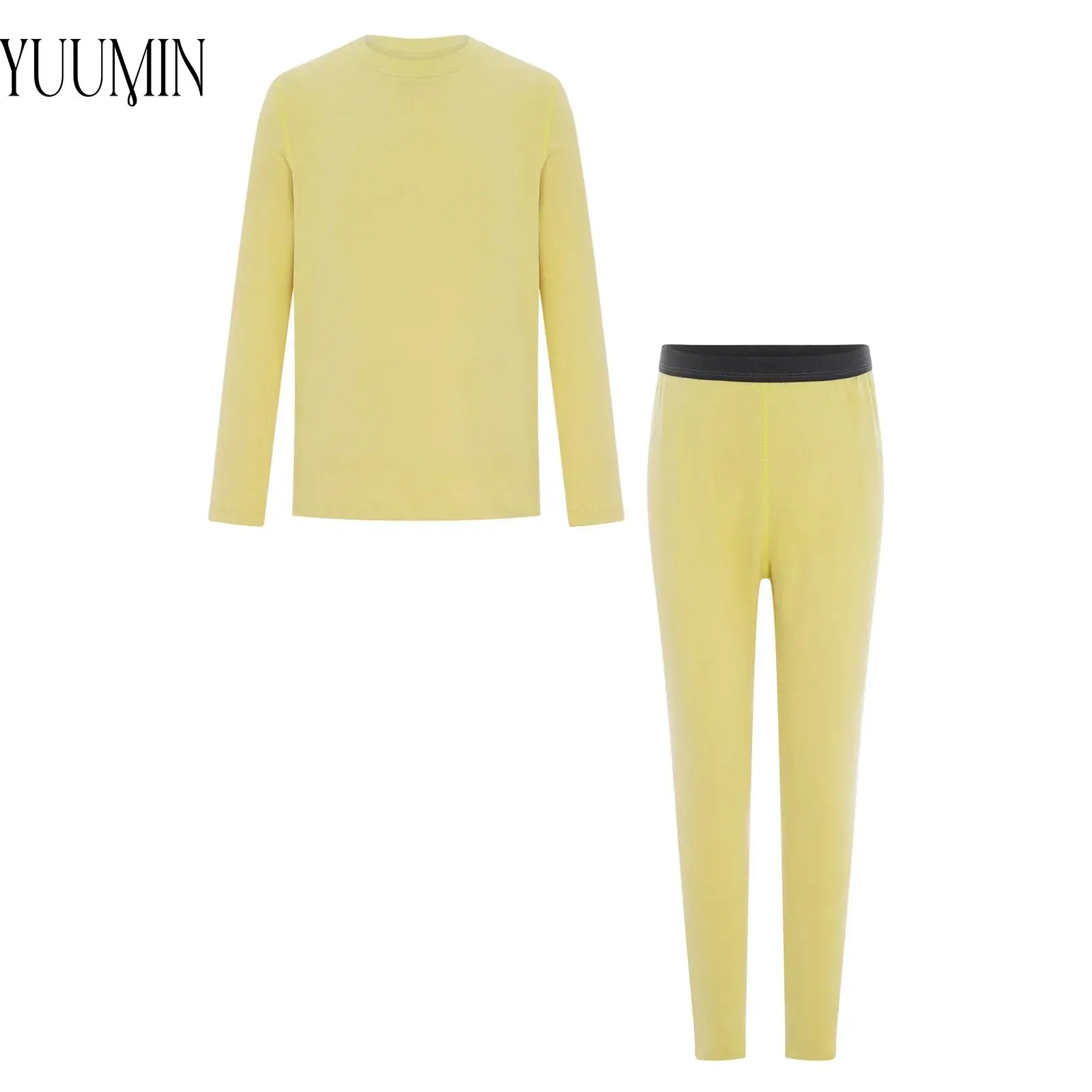 

Kids Girls Boys Thermal Underwear Set Children Warm Sleepwear Homewear Loungewear Long Sleeve Pullover Top+Leggings 2-piece Set