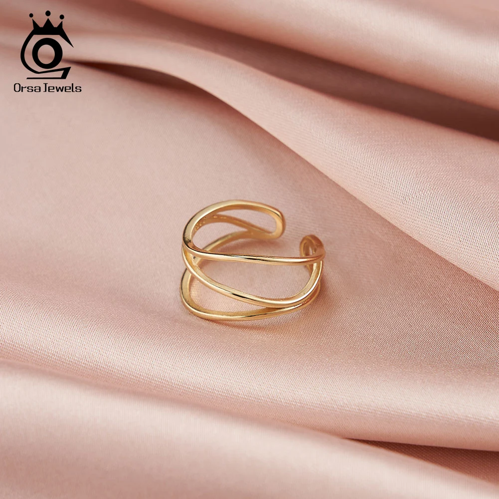 

ORSA JEWELS 925 Sterling Silver Geometry Layers Finger Ring For Women Jewelry Adjustable Open Ring For Party Birthday Gift GAR04