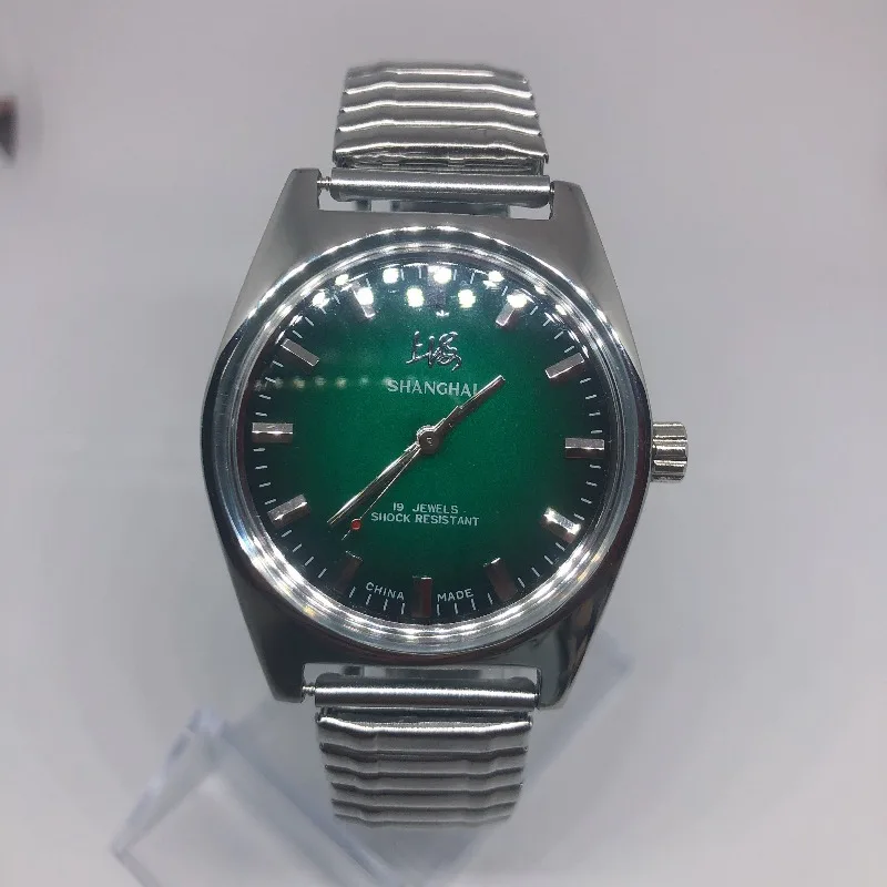 

7120 Manual Mechanical 19-Jewel Movement Business Watch, Commemorative Huai Color Dial All Steel, Shanghai Second-Hand