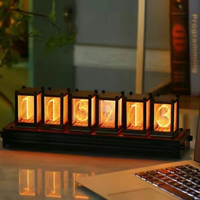 RGB Pseudo-glow Tube Clock LED Desktop Creative Decoration DIY Retro Solid Wood Electronic Digital Glow Clock Gift