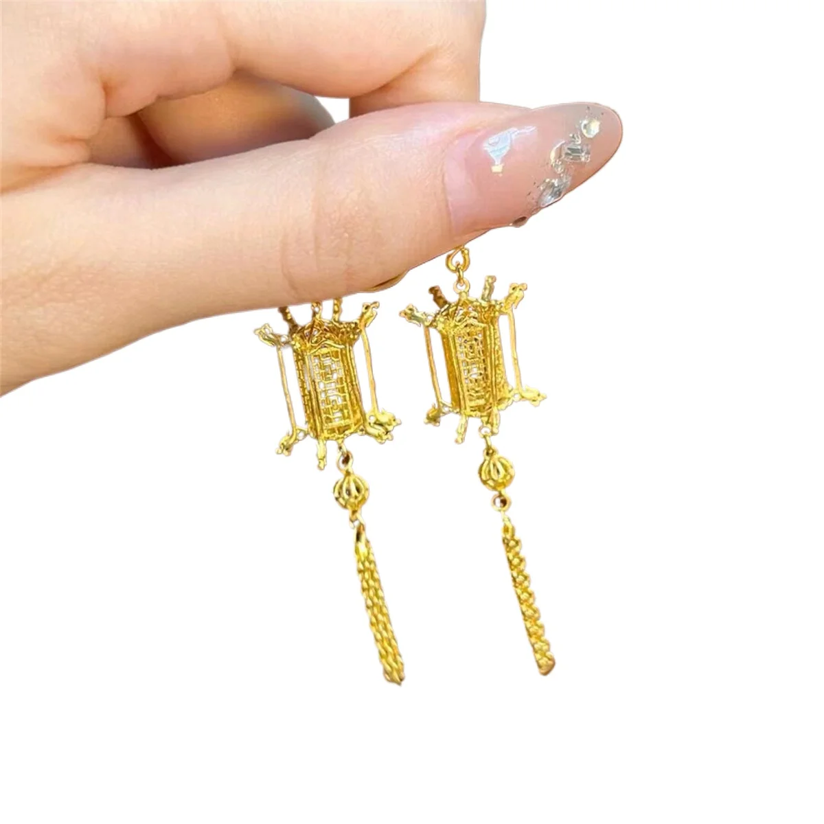 

Vintage court style fringed palace lamp earrings Chinese retro cheongsam Hanfu accessories