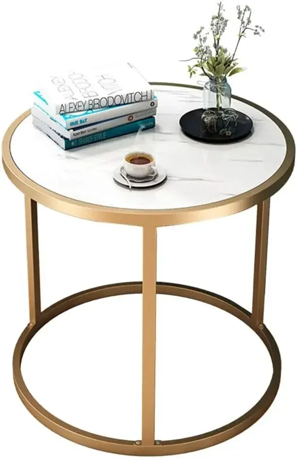

Formwe Modern Nordic Circle End Tables Coffee Table with Metal Frame, Sturdy Round Sofa Side Table for Living Room Marble grain