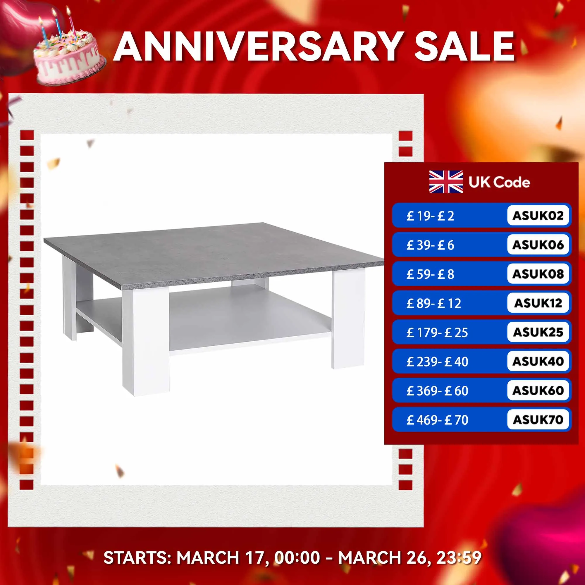 HOMCOM Vintage Coffee Table Square 2 Tier Side End Desk Indoor Living Room