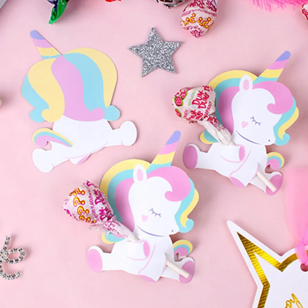 25Pcs Lovely Unicorn Lollipop Ornament Card Party Candy Gift Decoration Paper Card DIY Handmade Candy Packaging Card Supplies