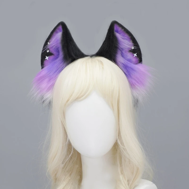 Handmade Faux Fur Plush Cat Deer Ear Headband Women Cartoon Cosplay Costume Ears Hair Hoop Halloween Party Role Play Hairband