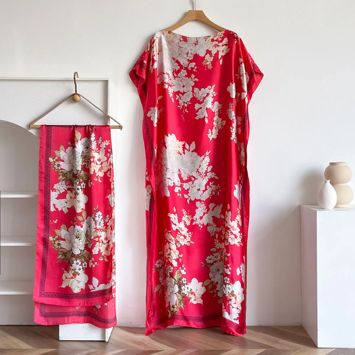 Summer New Fashion African Dresses For Women Elegant Printed Silk Muslim Lady Long Hijab Kaftan Dress Oversize Kuwait Abaya
