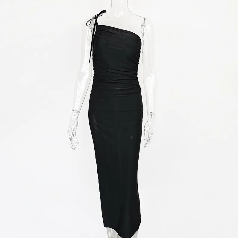 夏の新作 欧米風 レディースファッション ストラップレス ラップチェスト スリット入りスカート おしゃれ スリム プリーツワンピース