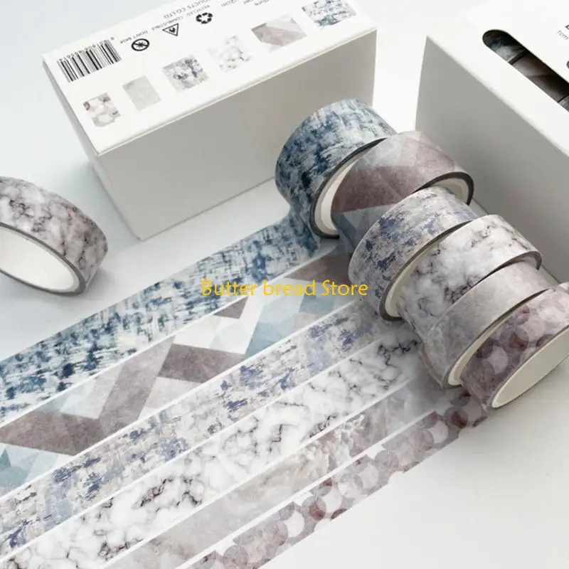 W89C 6Rolls Gridded Decorative Tape Scrapbooking Decorative Tape for Journaling Notebook Planner Wrapping 5Meter Per Roll