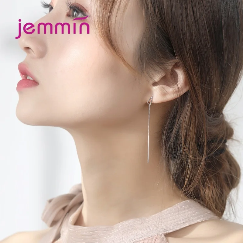بيان بسيط 925 فضة طويل الأذن خط إسقاط أقراط للنساء الفتيات الذكرى الزفاف حفل زفاف هدايا مجوهرات الأزياء