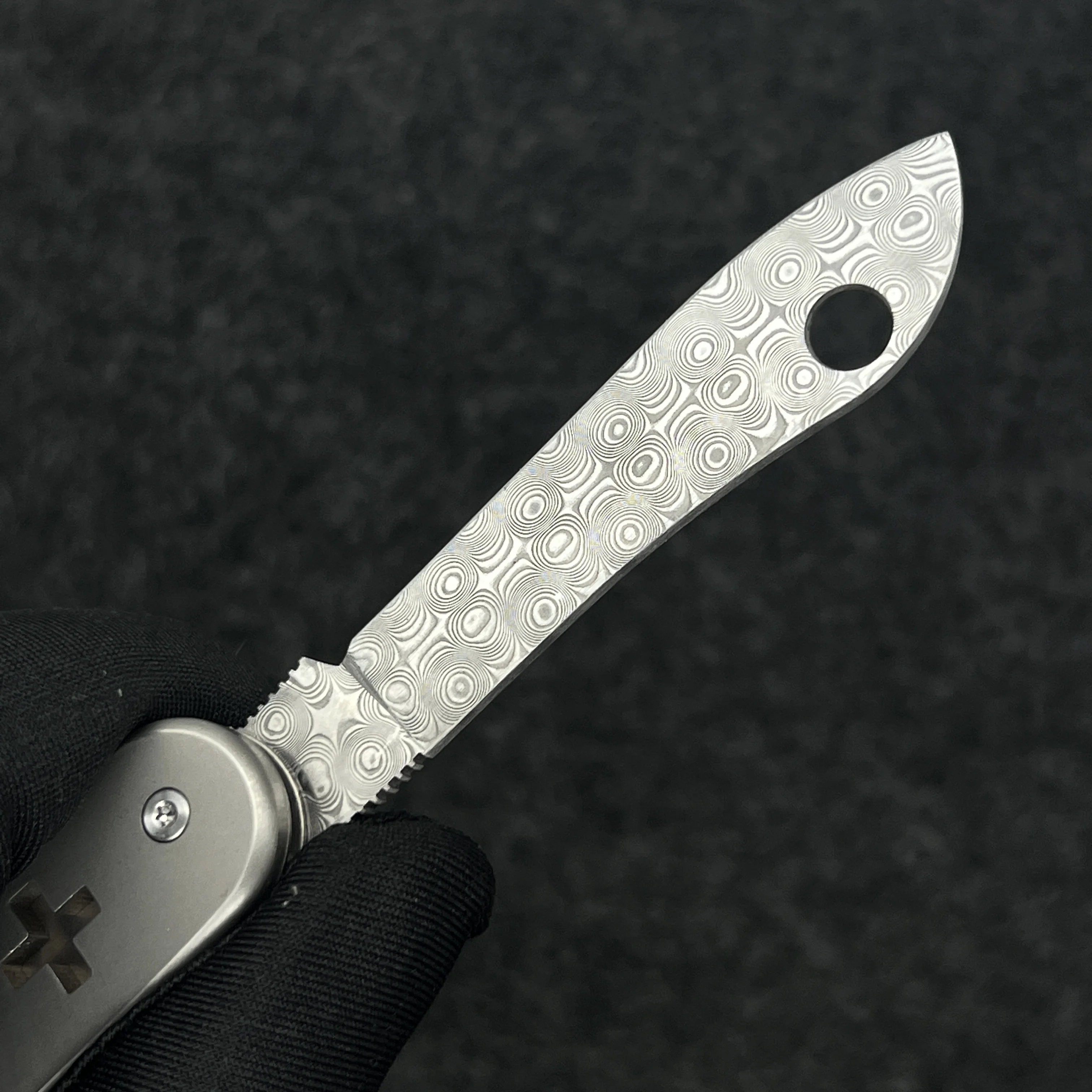 Damascus Steel Replacement Large Blade with Open hole For 91mm Victorinox Swiss Army Knife SAK Folding Knife DIY Accessories