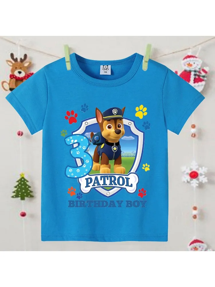 Paw Patrol bleu T-shirts pour garçons Anime dessin animé mignon anniversaire vêtements enfants été mode chemise à manches courtes enfants vêtements