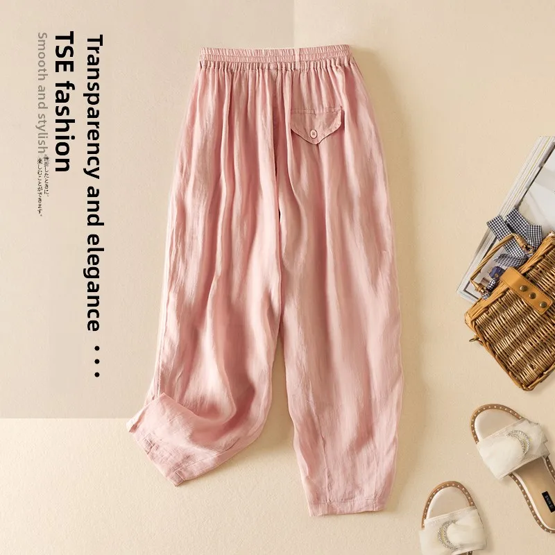 Women's Casual Harem Pants Thin Cotton Linen Nine-Piece Pants Comfortable Natural Waist Design Simple Style Commute Fashion