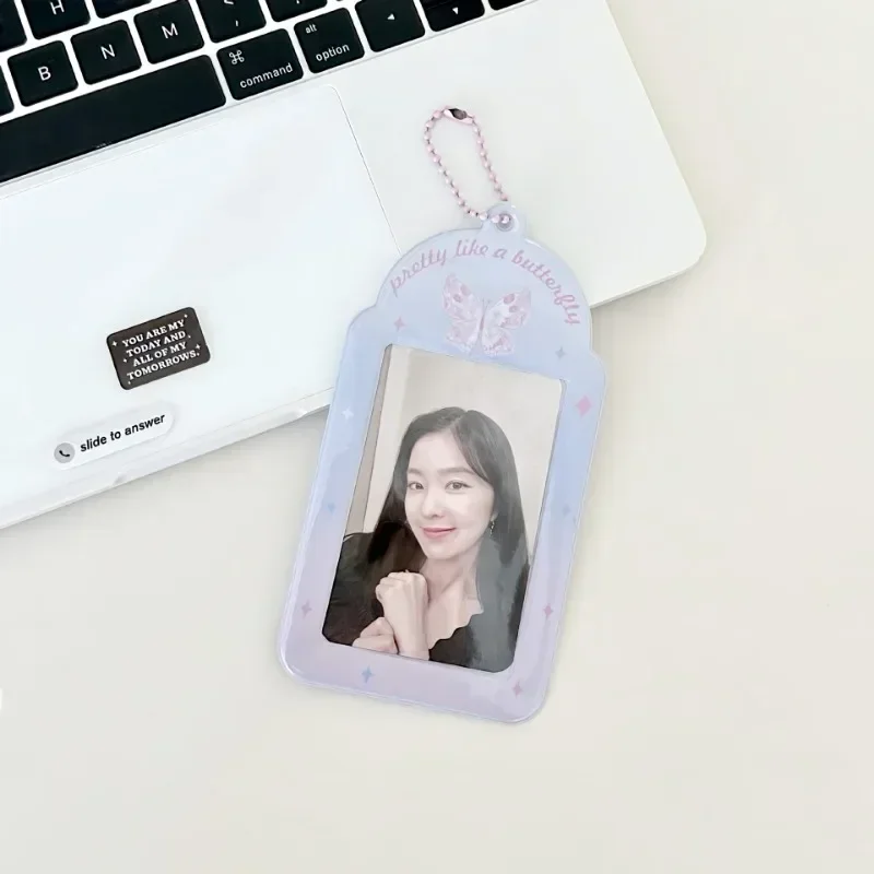 Soporte para sesión fotográfica de mariposa INS, funda protectora de fotos de ídolo Kpop de 3 pulgadas con llavero, fundas para fotos, estuche para tarjetas bancarias de identificación de autobús para estudiantes