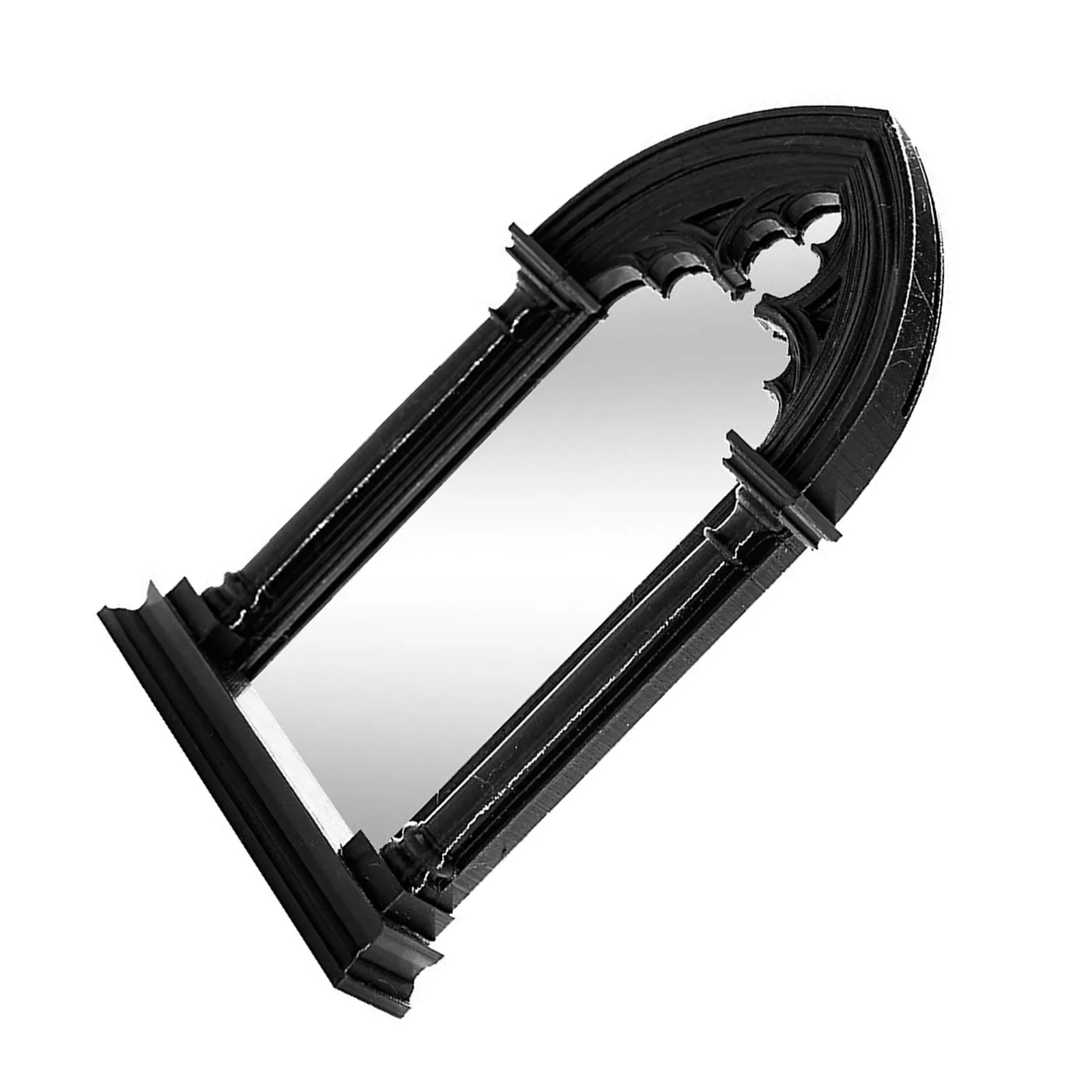 Black Arched Gothic Window Mirror Faux 3D Cathedral Frame Wall Shelf Mirror Baroque Style Dark Academia Decor Accent