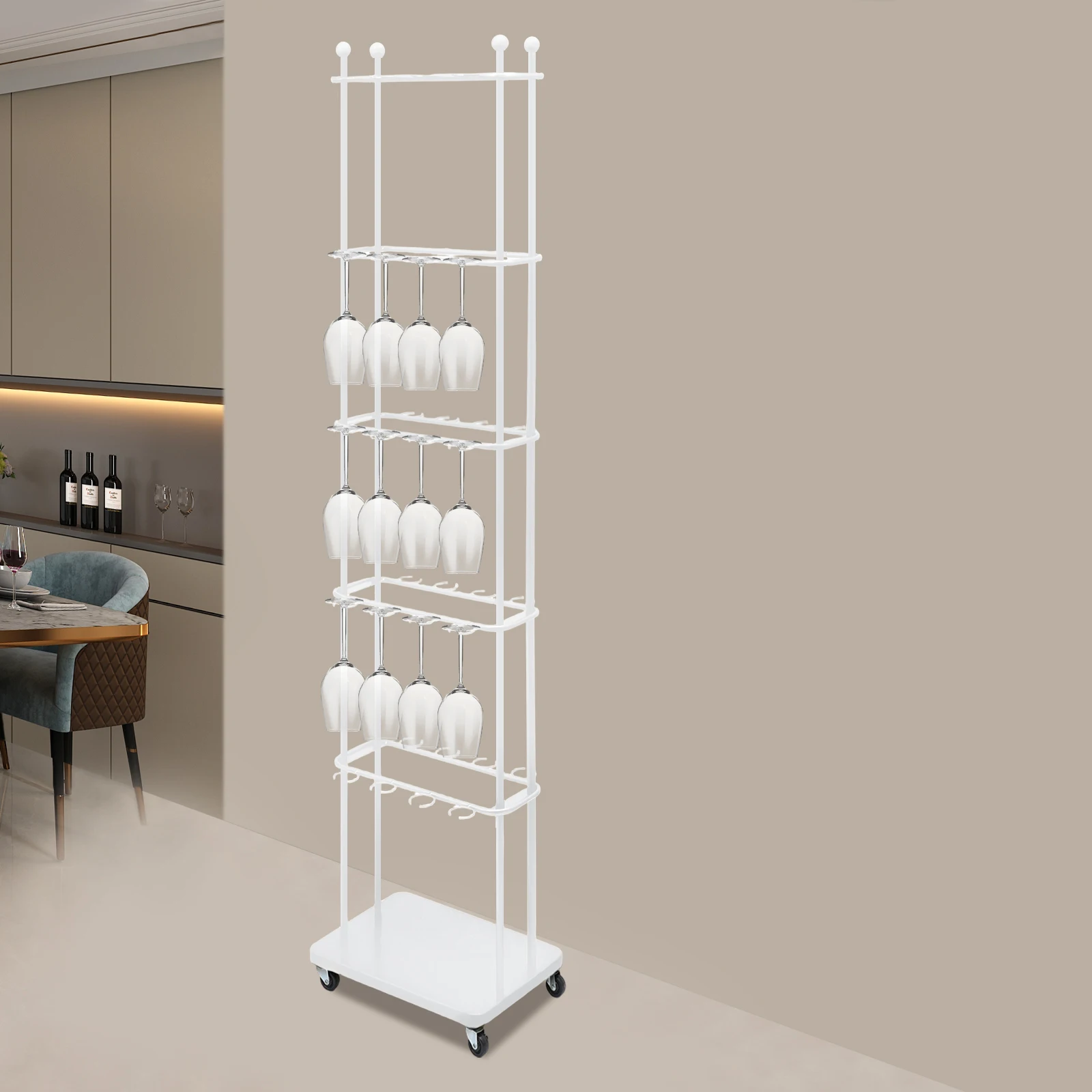 

Wine Glass Holder, 5 Tier Champagne Wall Holder for Party, White Iron Wine Rack Stand Holds 40 Glasses, Kitchen Bar Cup Holder