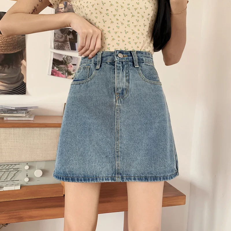 

001Spring and Summer New Korean Style Casual Skirt Women's High WaistALine Skirt Flab Hiding All-Matching Sheath Ski