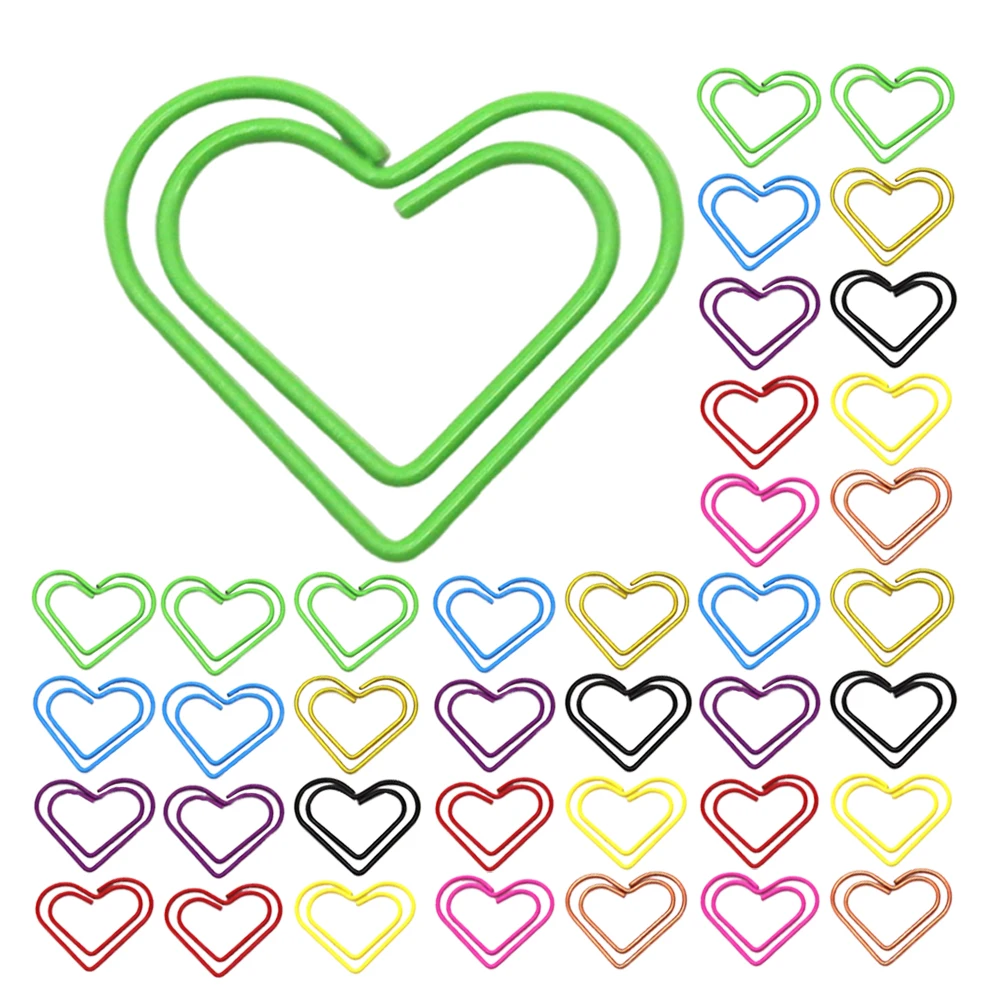 

150 Pcs Document Love Paper Clip Office Clips Multi Colored Metal Heart-shaped Opening Fastener