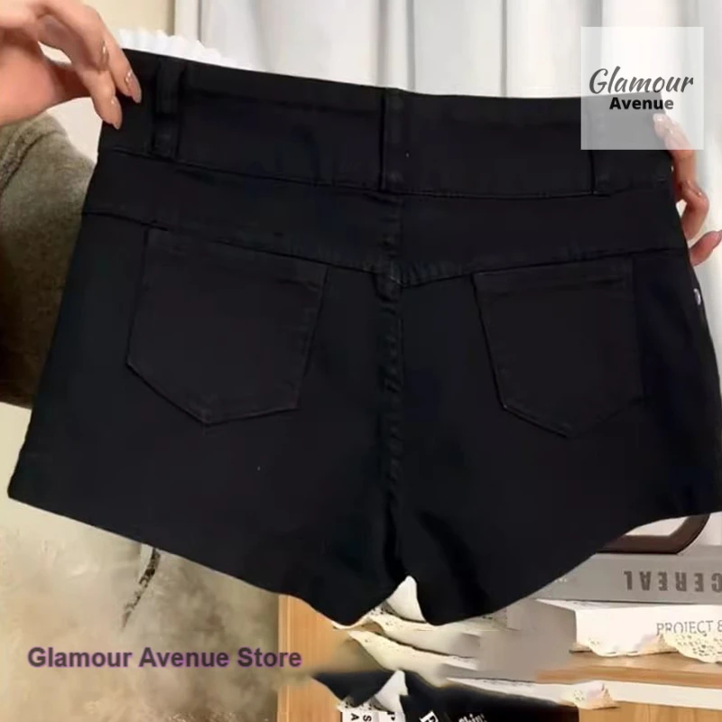 التصميم الأمريكي الشعور الأسود ليو دينغ التوابل فتاة ضيق حقيبة الورك الجينز قصيرة جدا الإناث رقيقة منخفضة الخصر السراويل الساخنة لارتداء خارج.