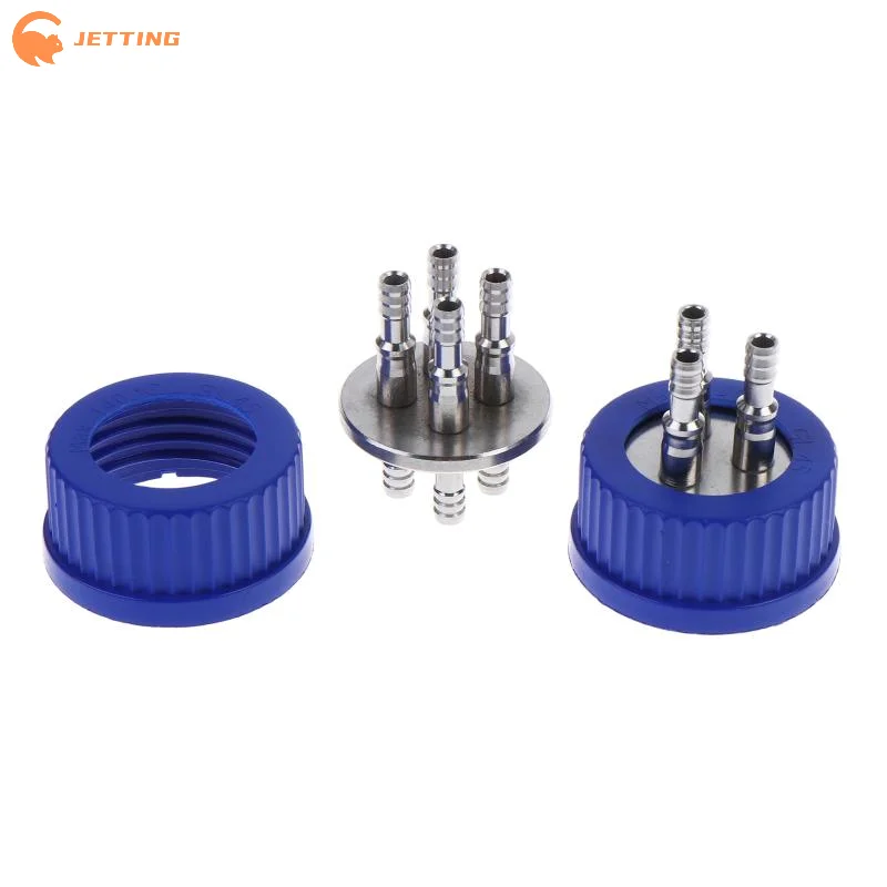 (New) 1Pcs GL45 Fermentation Tank Reactor Feed Cover Stainless Steel Jar Lid With SS304 Blue Headspace Cap Refill Cover For Tube