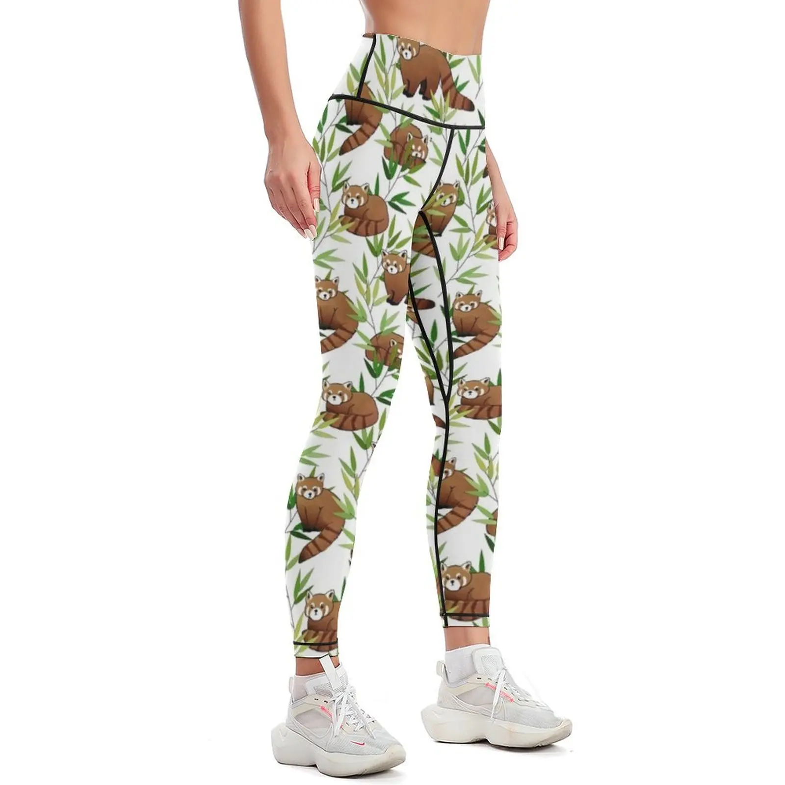 Red Panda & Bamboo Leaves Pattern Leggings legings for fitness legging pants raises butt Women's fitness Womens Leggings