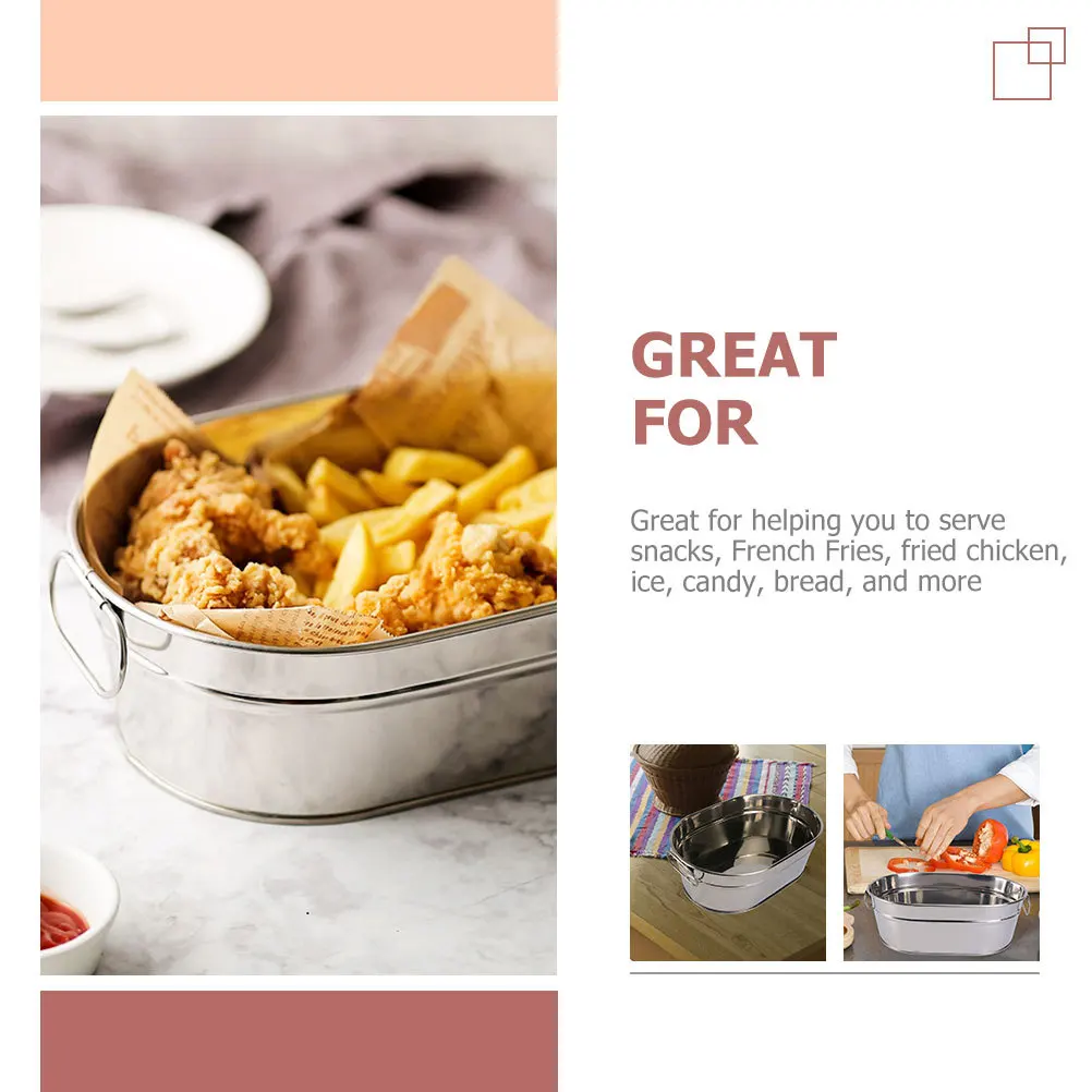 

2Pcs Large Capacity Food Bucket Stainless Steel Seafood Container for Hotel Restaurant Bar Chips Fried Chicken Ice Cubes Snack