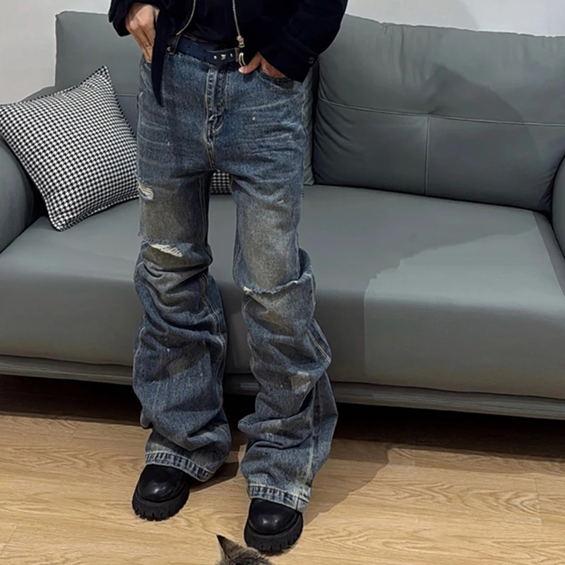 

NIGO Men's Retro Destruction Old Straight Jeans Spring And Summer Trend Casual Flared Pants #NGTOP11965