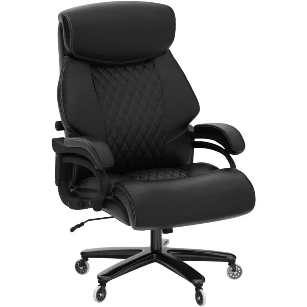 Office Chair, Weighing 500 Pounds, with Silent Rubber Wheels, High Backrest Leather, and Dual Adjustable Lumbar Support