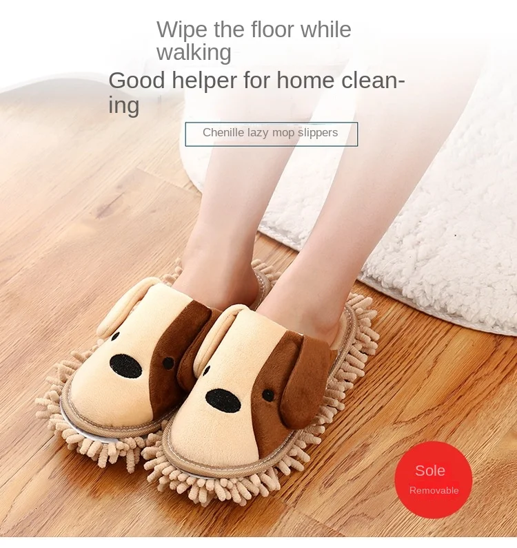 Cartoon Dog Lazy Mop Slippers Washable Microfiber Unisex Dust Quick Cleaning Floor Kitchen Bathroom House Shoes Comfortable