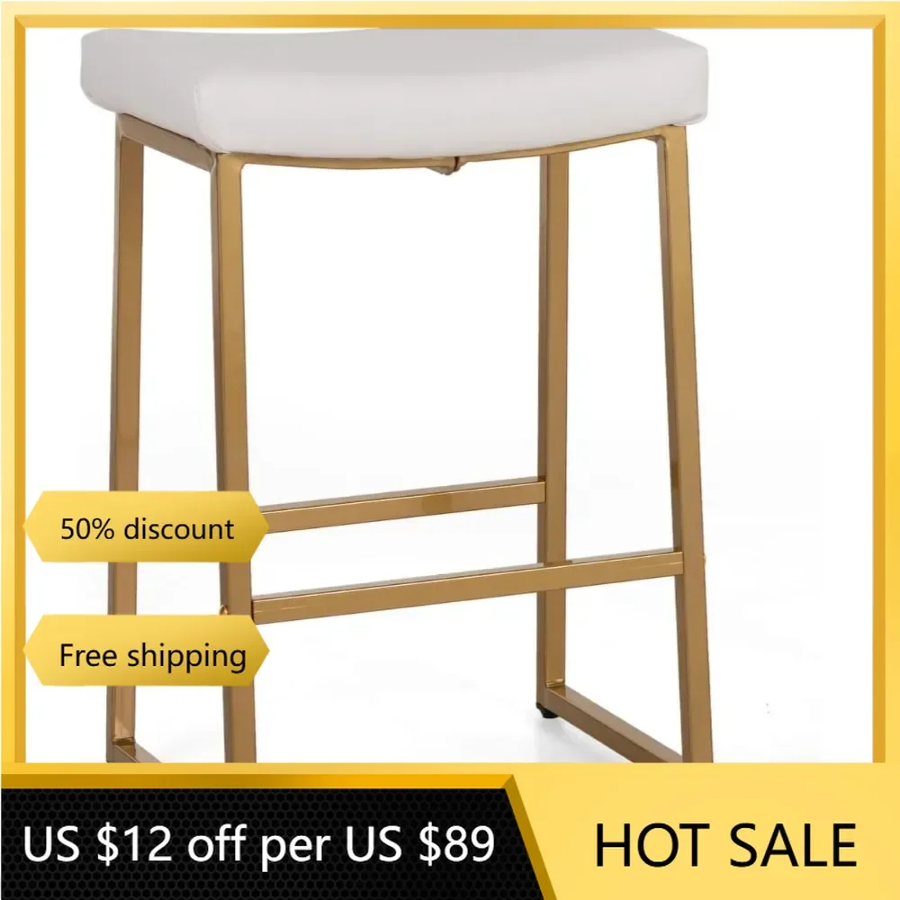 

Set of 4 Counter Height 24 Inches Saddle Stools for Kitchen Counter Backless Modern Gold Barstools Upholstered Faux