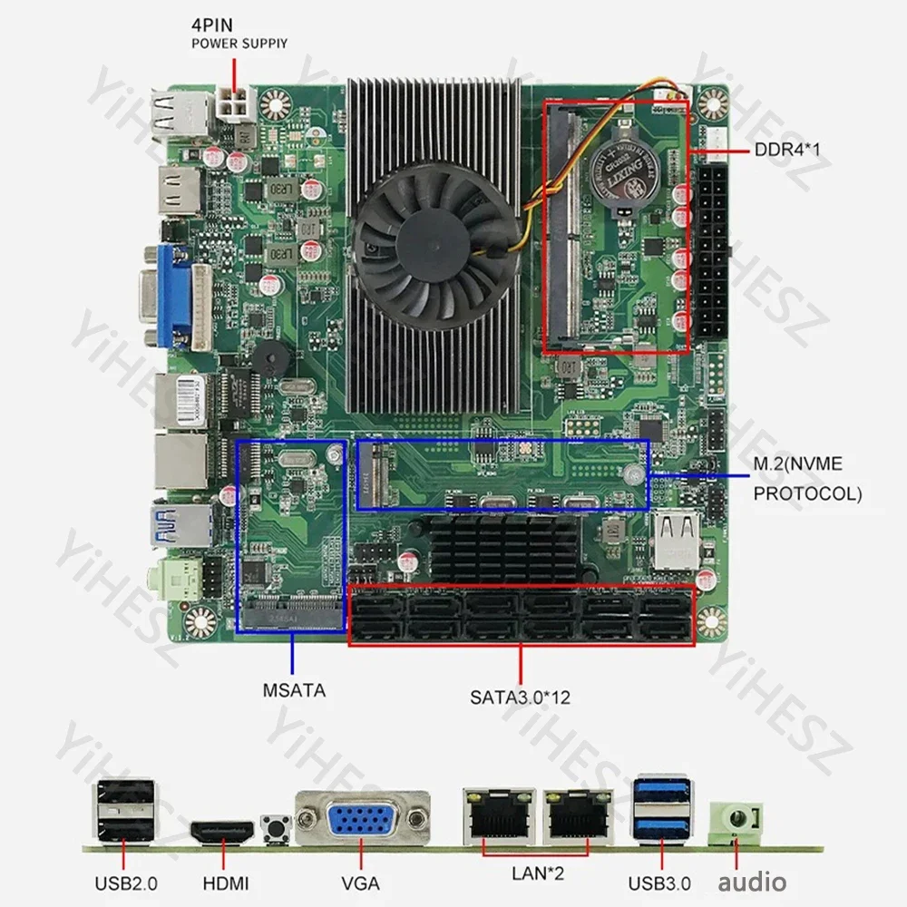 Imagem -05 - Itx N5095 Placa Mãe Nas 12x7pin Sata Suporta Ddr4 16g Sodimm Pcie3.0 2x M.2 Ssd Vga hd Servidor Industrial Computador