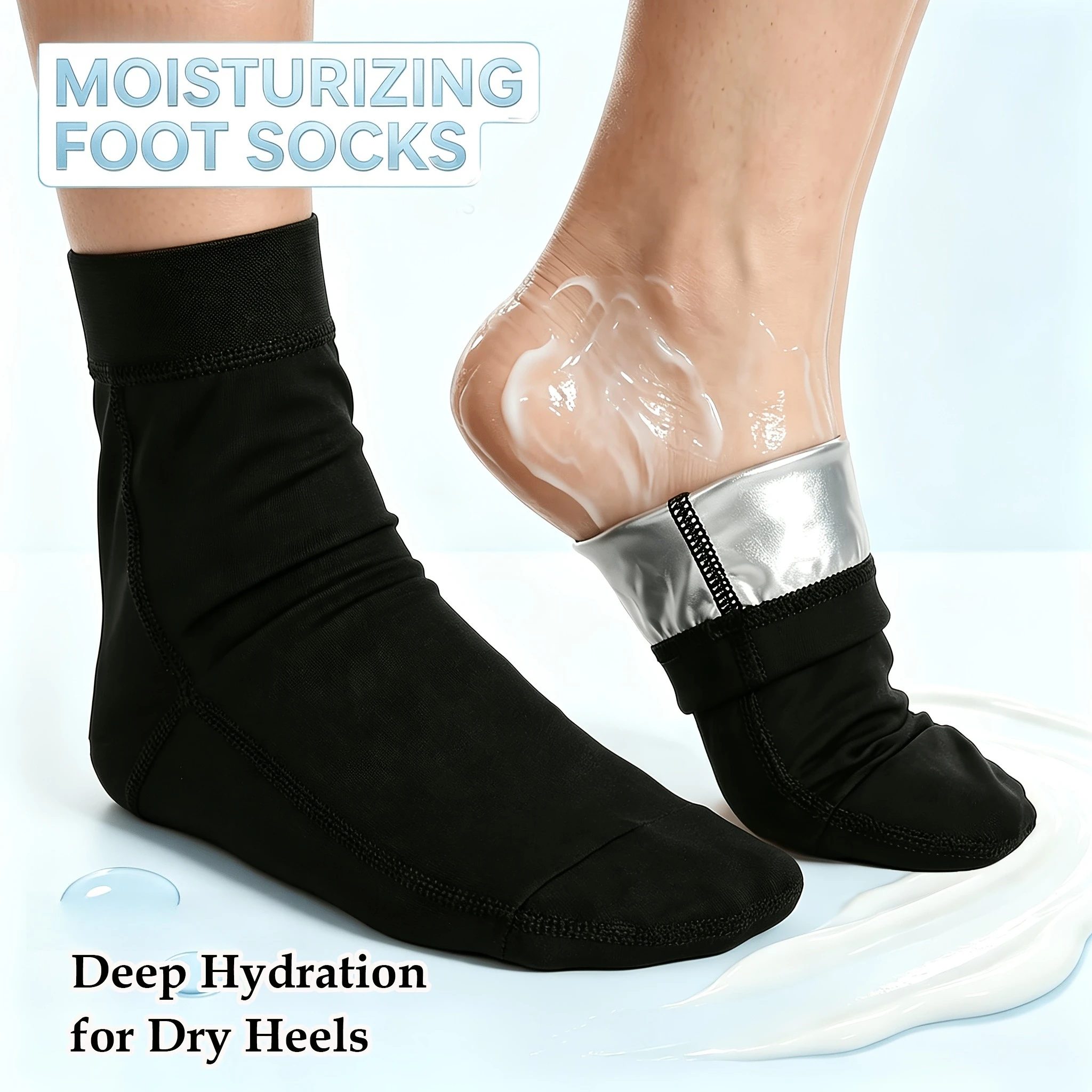 1 Pair Reusable Moisturizing Foot Spa Socks, Hydrating Sauna Socks for Dry Cracked Skin, Lotion‑Compatible Foot Care Gift