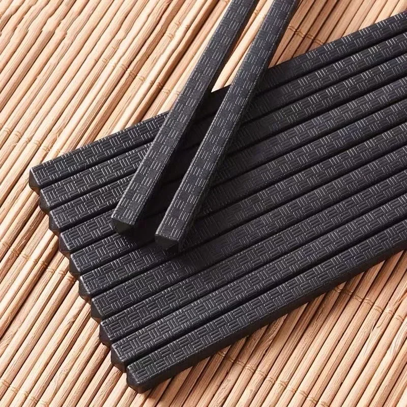 1 Pair Chinese Food Chopsticks Sushi  Non-Slip Washable Safe Dishes Alloy Bamboo Form Snack Food Class Tableware Set Black