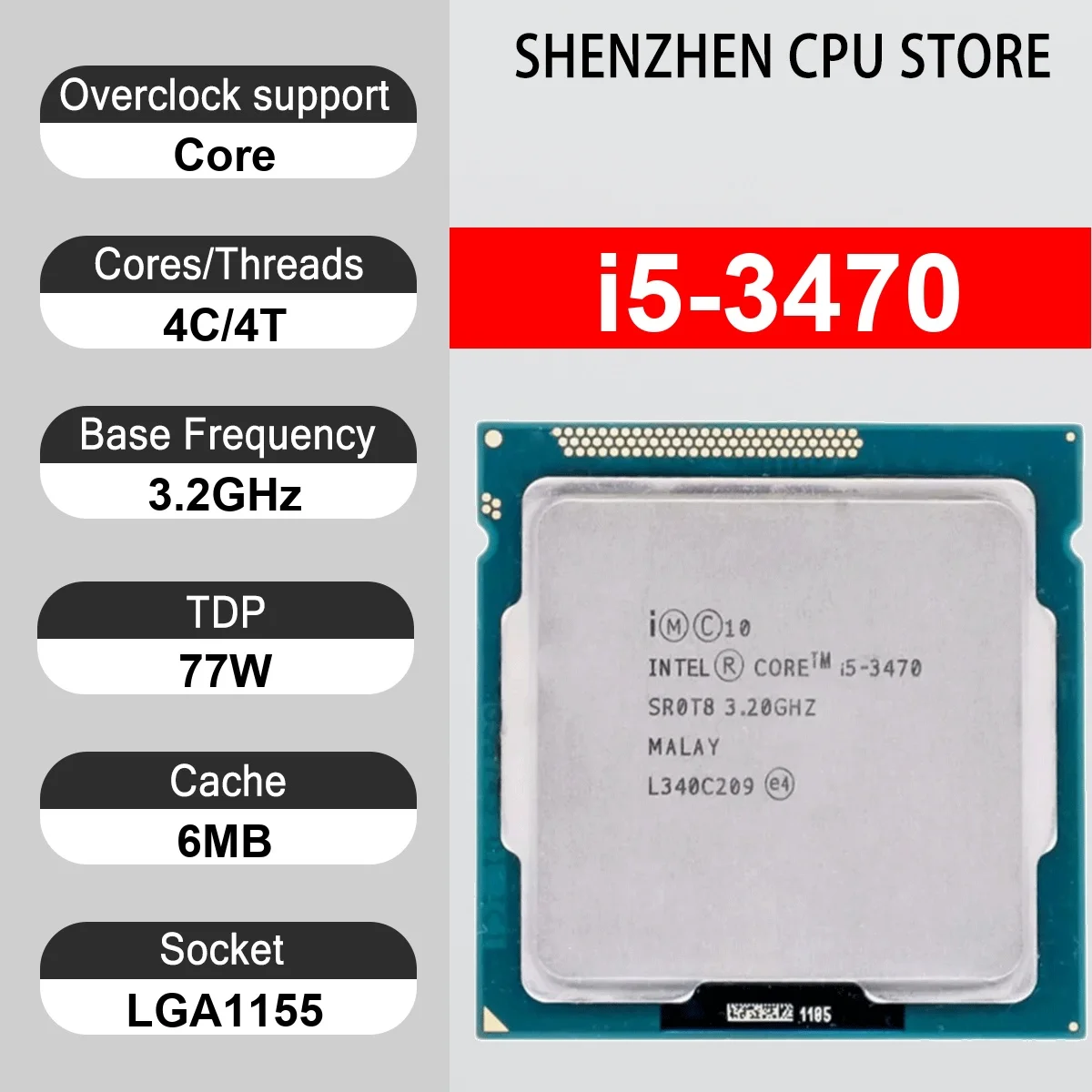 Intel Core i5-3470 4 Core 4 Thread 3.2GHz 77W 6MB Cache 22nm LGA1155 SR0T8 DDR3 1333/1600 MHz Ivy Bridge HD Graphics 2500