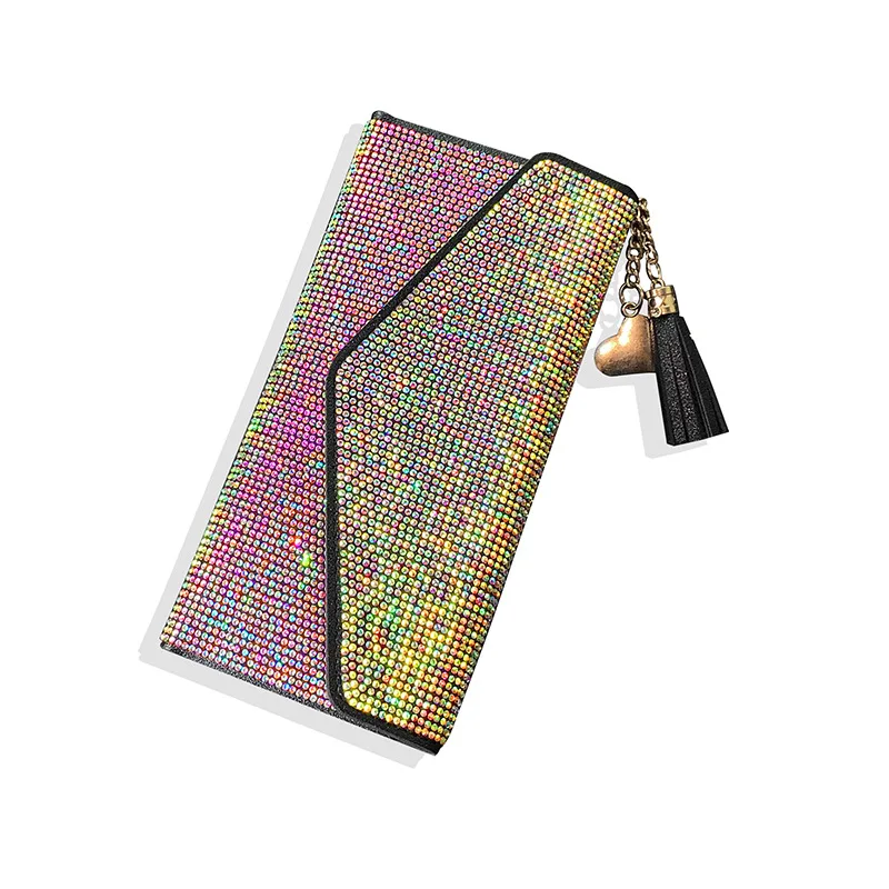 Leather Wallets Women Card Holders Fashion Purse Multifunctional Desinger Square Pretty Bling Crystal Hand Bags Ladies Wallet