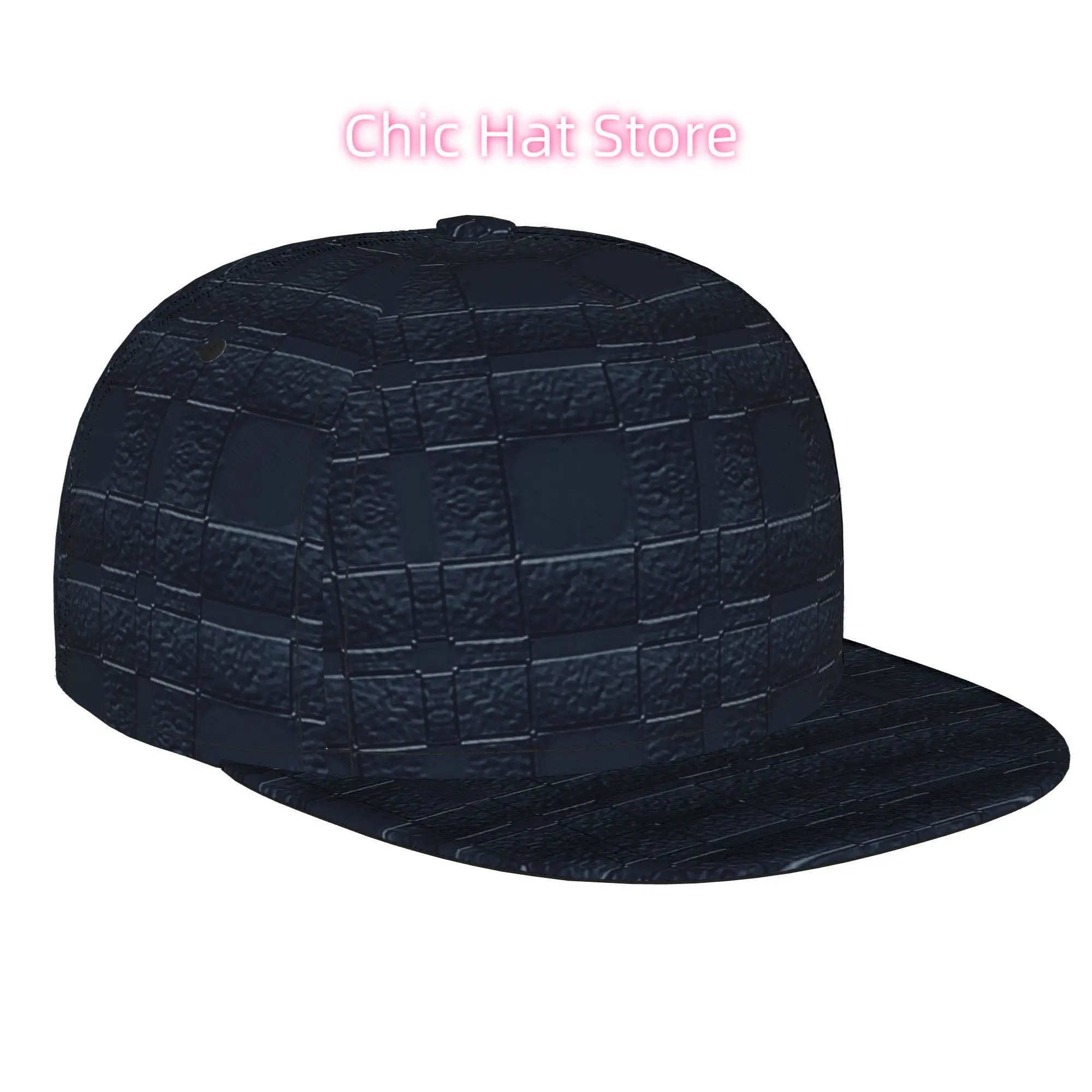1pc Dark Blue Textured Square Tile 3D Pattern Fully Printed Hip-hop Caps, Baseball Caps, Stylish Flat-brimmed Baseball Caps, Gol