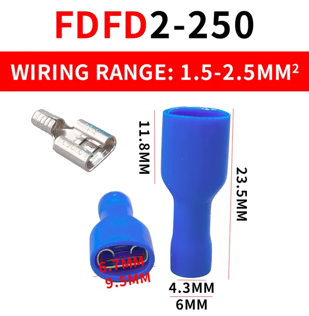 Złącze faston FDFD1.25-250 FDFD2-250 FDFD5-250 Izolowany przewód zaciskany widełkowy Złącze kablowe Terminal męski