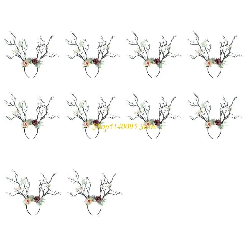 

DXAE 10Pcs Deer Horns Headbands Flower Antler Hairband Reindeer Headpiece for Prom Renaissances Halloween Cosplay Accessory