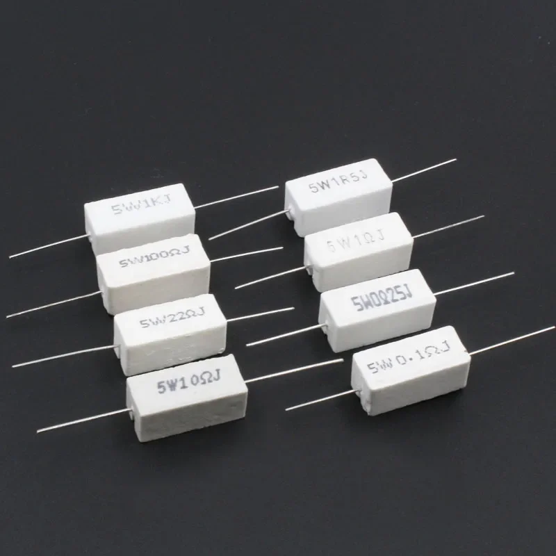 10pcs 5W Ceramic Cement Power Resistor TOL 5% Resistors 0.1 0.25 1 1.5 10 22 100 1K 2K Ohm