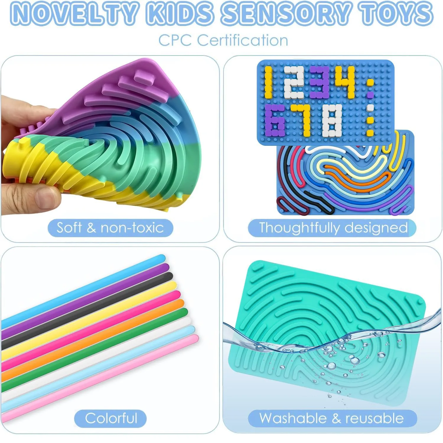 Sensorisches Aktivitätsbrett aus Silikon, Sensorisches Aktivitätsbrett für Kinder, Puzzle und Stressabbau-Spielzeug, Fidget-Spielzeug – Detail 1