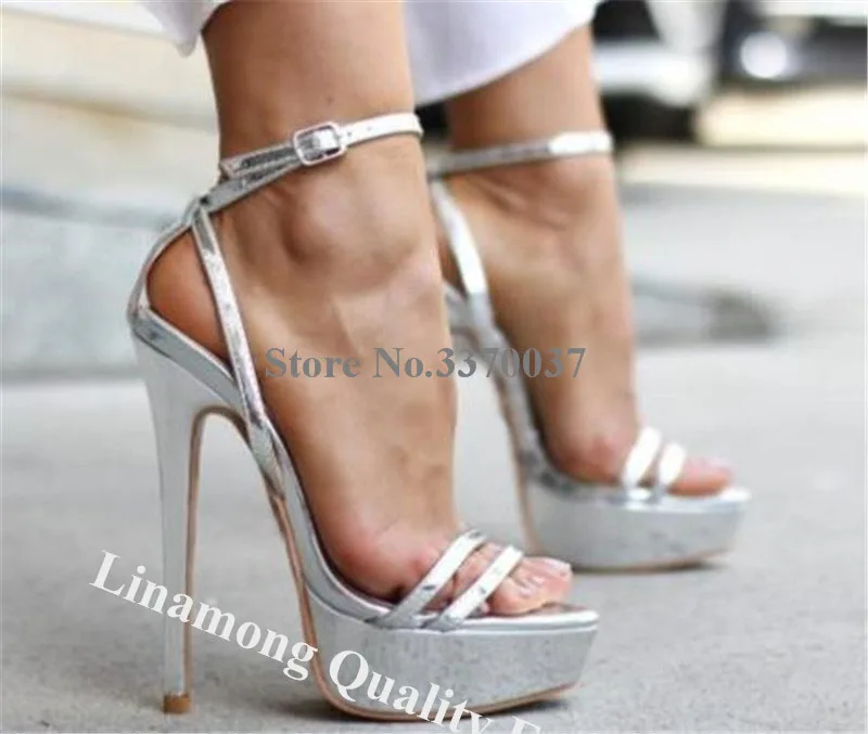 Linamong Elegant Open Toe High Platform Stiletto Heel Sandals Gold Silver Black Straps Cross High Heel Sandals Formal Dress Heel image 2