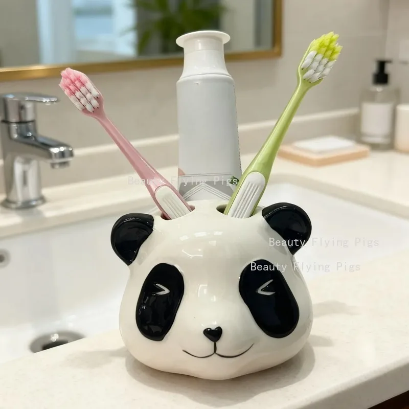

1pc Ceramic Toothbrush Holder Panda Toothbrush Holder Toothpaste Holder Bathroom Supplies Hotel Toiletries Home Decoration