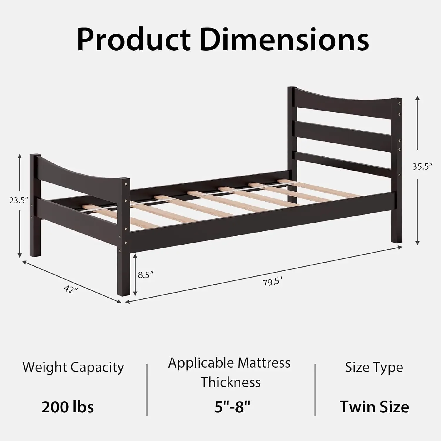 Wood Bed Frame Twin Size, Rustic Style Platform Bed w/Headboard & , Solid Wood Slat Support, No Box Spring Need